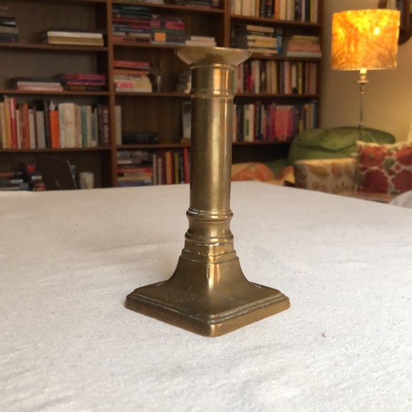 Vintage small brass candle stick square base approx 5.5” tall patina decor - Picture 2 of 8